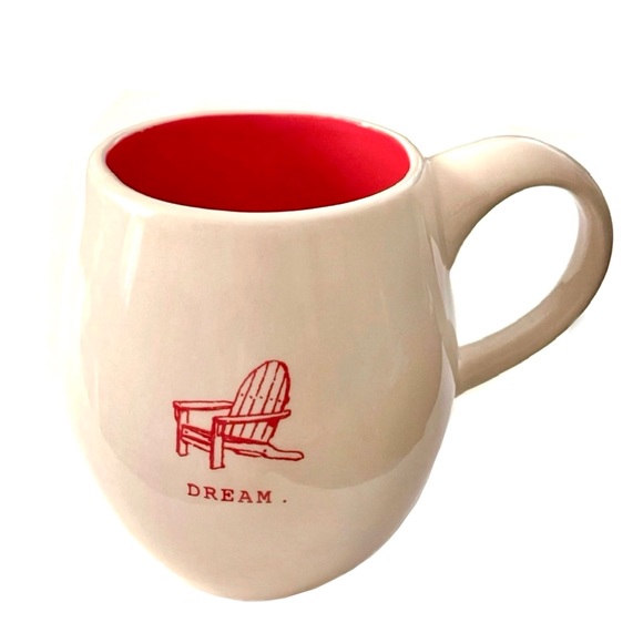 New! Magenta Exclusive Ceramic Coffee Mug DREAM Coastal Graphic in Red & White - Picture 1 of 15